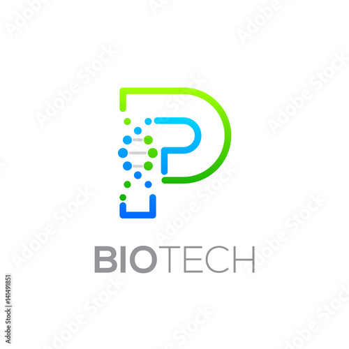 Letter P Green and Blue with abstract biotechnology logotype,Technology DNA vector concept