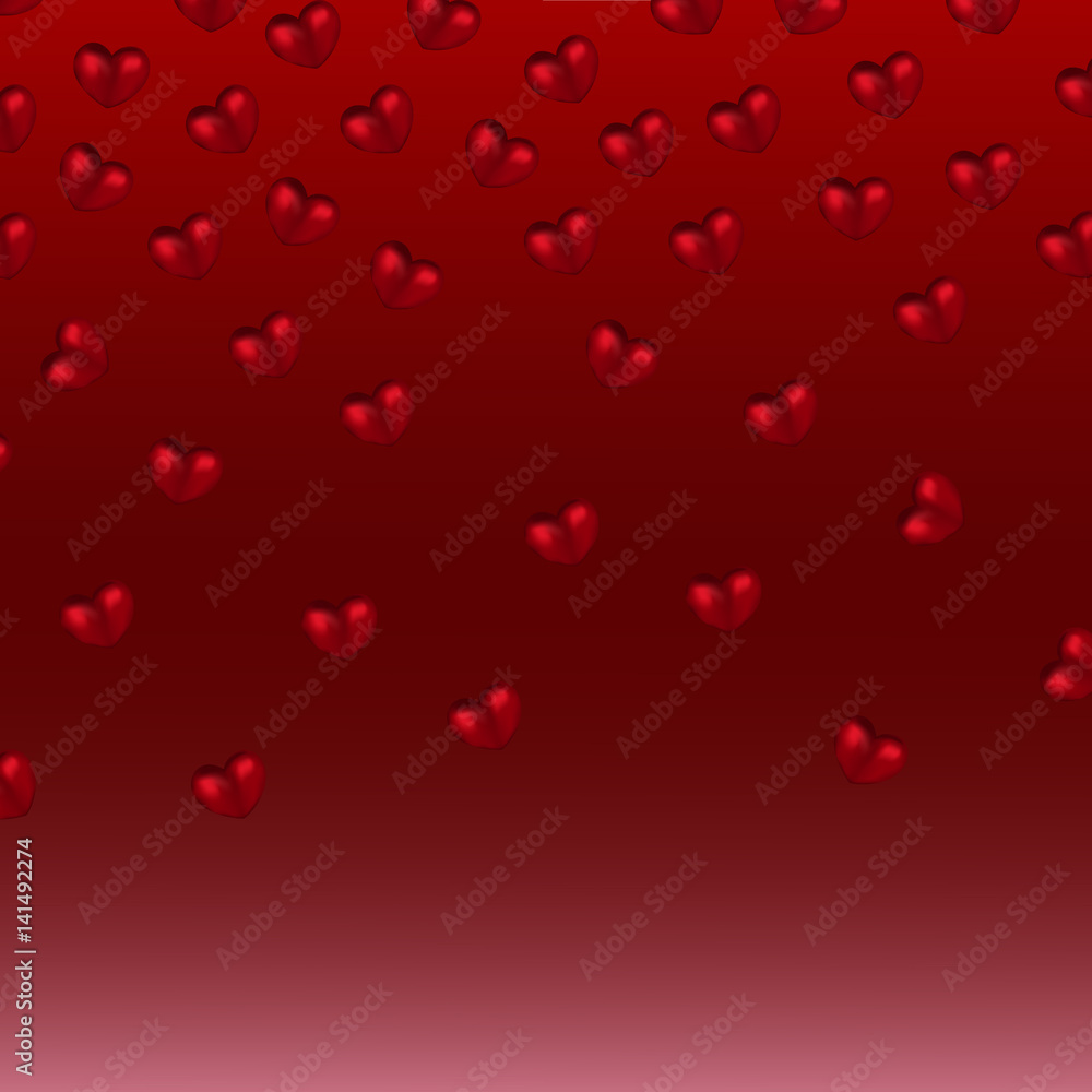 Red hearts on a red background