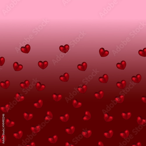 Red hearts on a red background