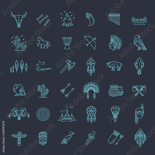 Wild west american indian designed element traditional art concept