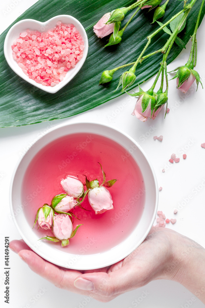 salt and cream for nail care in spa top view salt and cream for nail care in spa top view