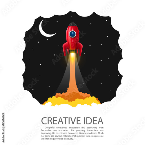 Space rocket launch banner. Startup creative idea, Vector illustration