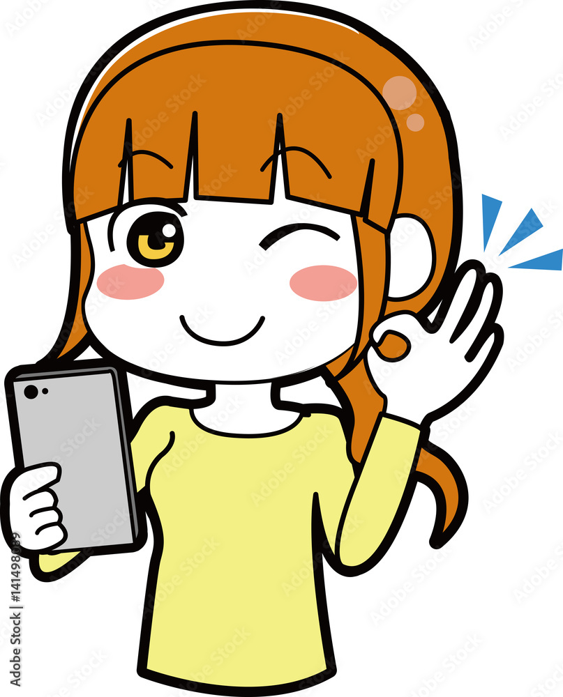 スマホをもってグーサインをする女性のイラスト