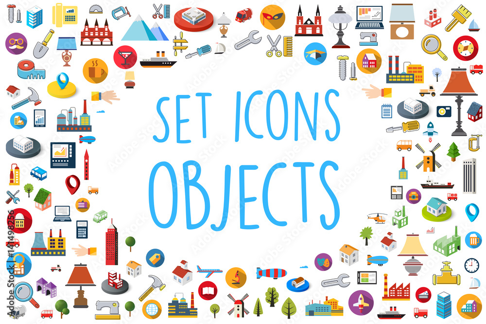 Set of city icons in different styles, colors for design and concept business