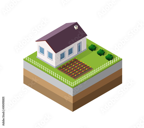 Farm Isometric three-dimensional 3D icon ecological natural agriculture