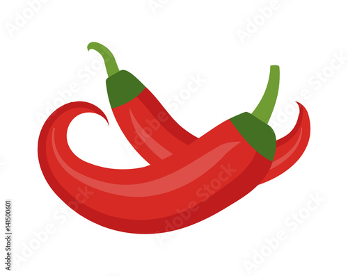 Chili icon flat, cartoon style. Red pepper is isolated on white background. Vector illustration, clip art