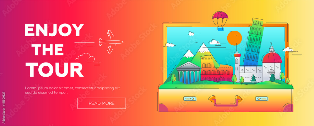 Enjoy the Tour - vector line travel web page header illustration Enjoy the Tour - vector line travel web page header illustration