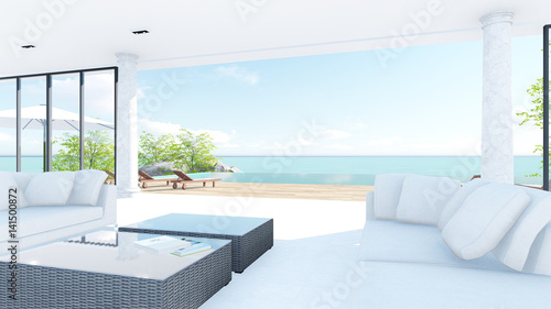 Living room pool terrace sea view in mediterranean 
