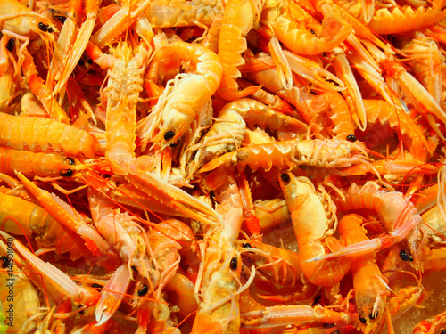 shrimps - prawns on a market stall
