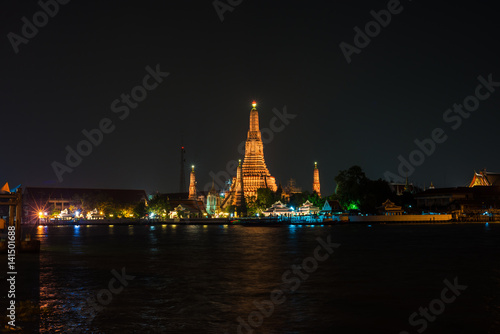 Night scene view of Wat Arun (Temple) across Chao Phraya River