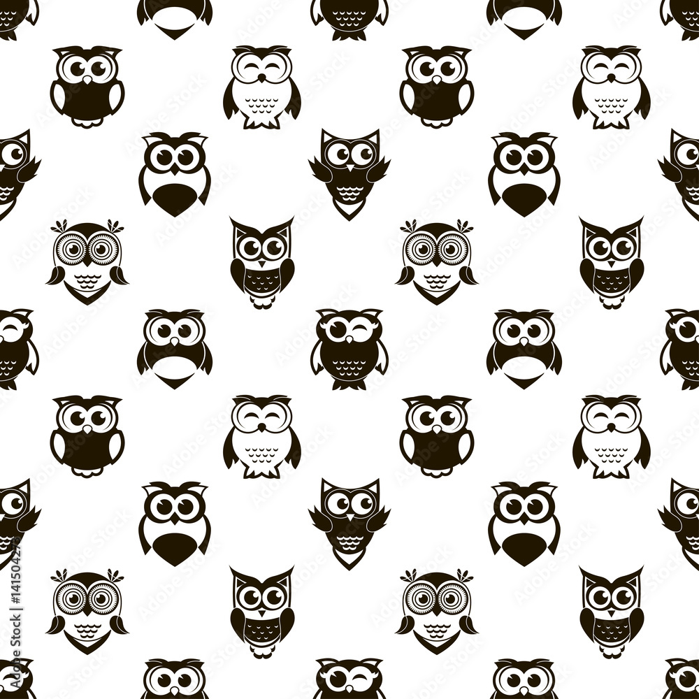 seamless pattern with cartoon black owls and owlets seamless pattern with cartoon black owls and owlets