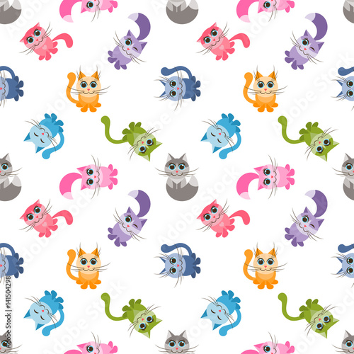 seamless pattern with cute colorful cartoon cats