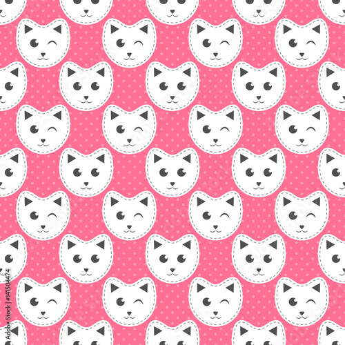 white cats on pink background with dots