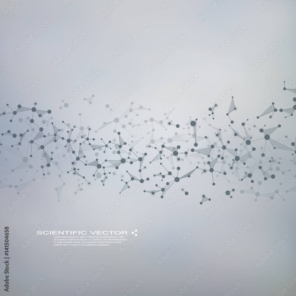 Molecule DNA and neurons vector. Molecular structure. Connected lines with dots. Genetic and chemical compounds. Chemistry, medicine, science, technology concept. Geometric abstract background Molecule DNA and neurons vector. Molecular structure. Connected lines with dots. Genetic and chemical compounds. Chemistry, medicine, science, technology concept. Geometric abstract background