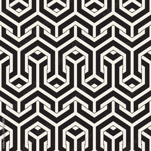 Vector Seamless Interlacing Lines Pattern. Repeating Geometric Background With Hexagonal Lattice.