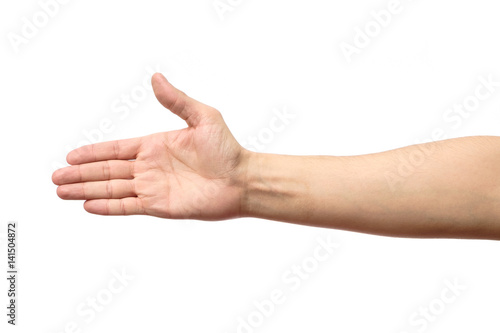 Man stretching hand to handshake isolated