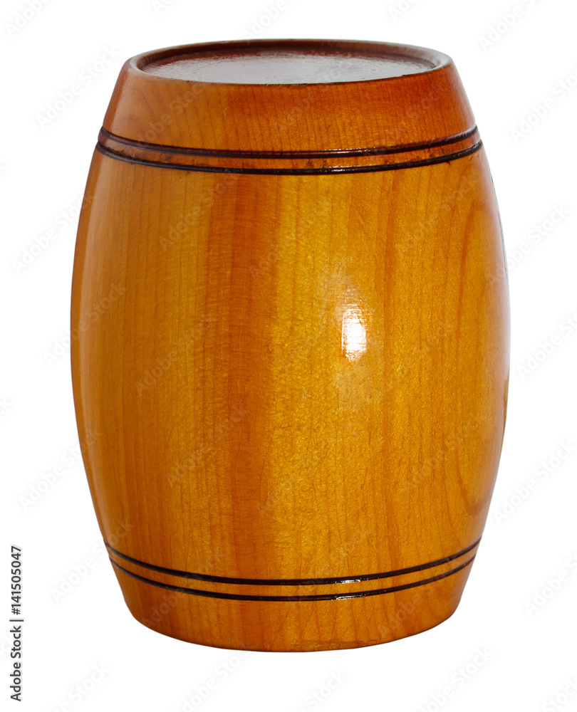 Cask. Wooden varnished barrel on white background Cask. Wooden varnished barrel on white background
