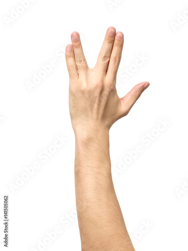 Male hand showing Vulcan Salute isolated