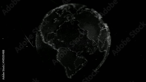 Seamless CGI animation of planet Earth hologram rotating in dark digital space 