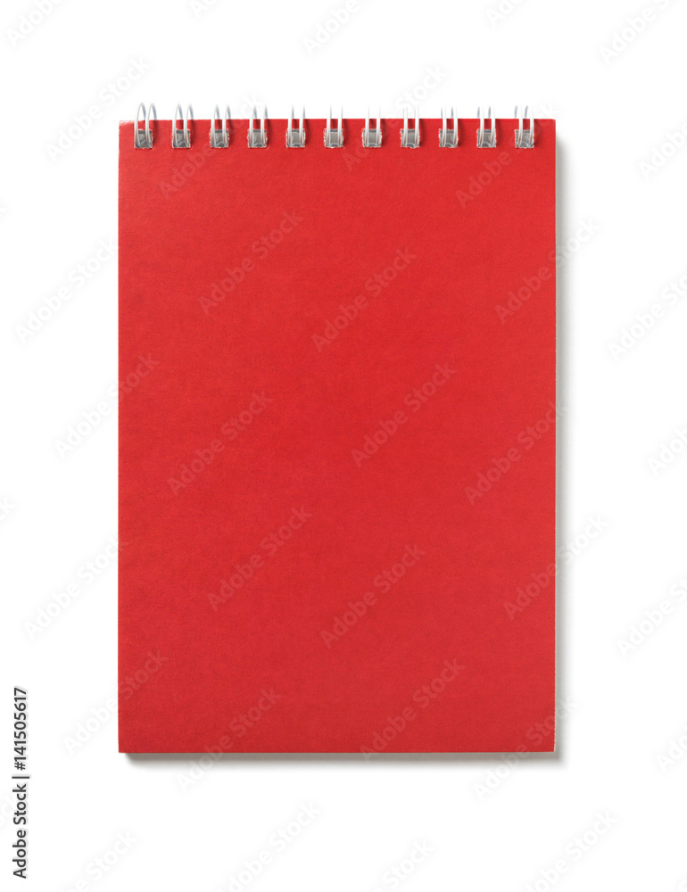 Red open Notepad with spiral binding, top view, isolated Red open Notepad with spiral binding, top view, isolated