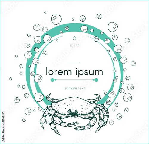 vector frame with han drawn bubbles and crab