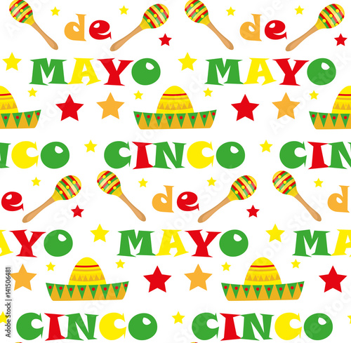 Cinco de Mayo seamless pattern. Mexican holiday endless background, texture. Vector illustration