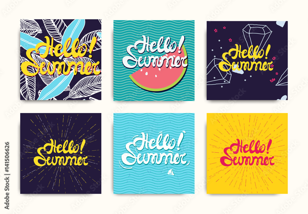 Hello Summer inscription posters set Hello Summer inscription posters set