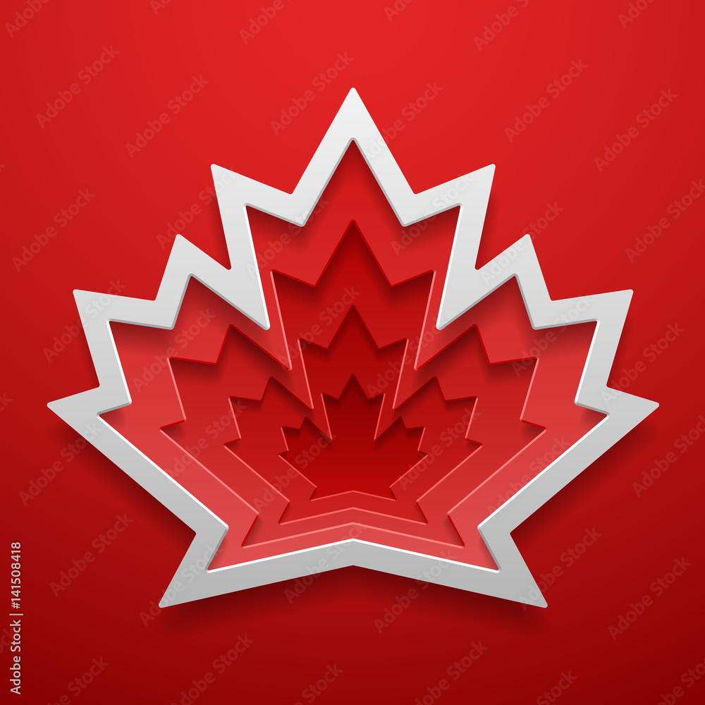 Fototapeta premium Maple leaf cutted out shape. Canadian symbol decoration template. Vector illustration.