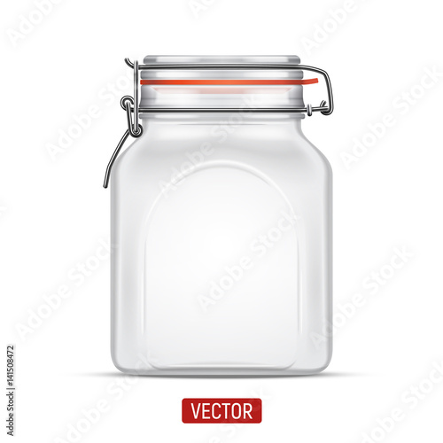 Vector empty Bale Square Glass Jar with Swing Top Lid isolated over the white background