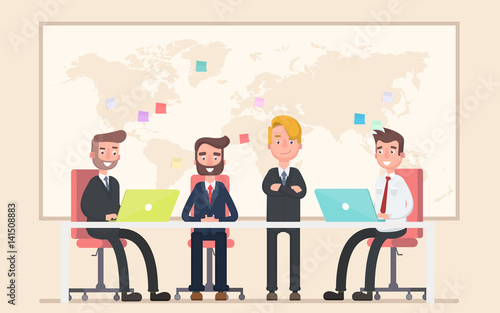Business people sit at a meeting to improve the company.