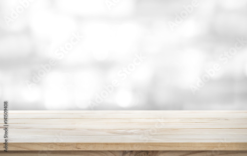 Wood table top on white abstract background.For montage product display design key visual layout