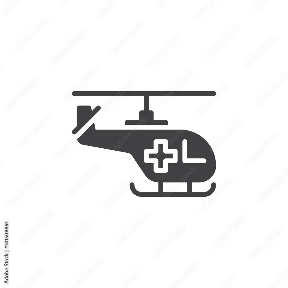 Helicopter with cross icon vector, filled flat sign, solid pictogram isolated on white. Air ambulance symbol, logo illustration. Pixel perfect Helicopter with cross icon vector, filled flat sign, solid pictogram isolated on white. Air ambulance symbol, logo illustration. Pixel perfect