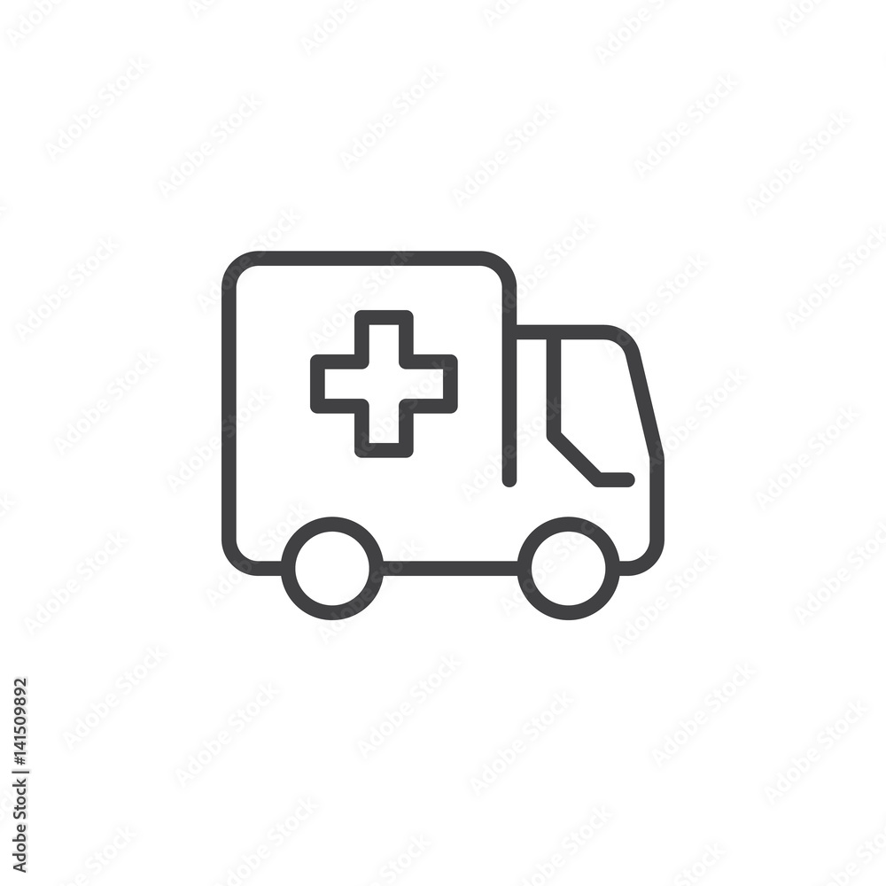 Ambulance truck line icon, outline vector sign, linear style pictogram isolated on white. Symbol, logo illustration. Editable stroke. Pixel perfect Ambulance truck line icon, outline vector sign, linear style pictogram isolated on white. Symbol, logo illustration. Editable stroke. Pixel perfect