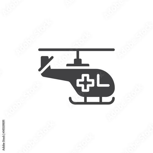 Helicopter with cross icon vector  filled flat sign  solid pictogram isolated on white. Air ambulance symbol  logo illustration. Pixel perfect