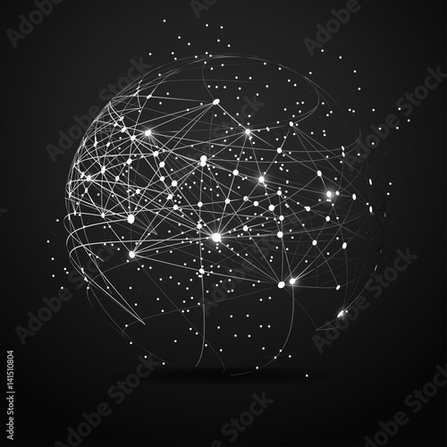 Point and curve constructed the sphere wireframe, technological sense abstract illustration.