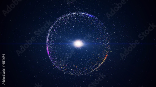 Abstract background with circular shape formed of small particles. Light ray effect. photo