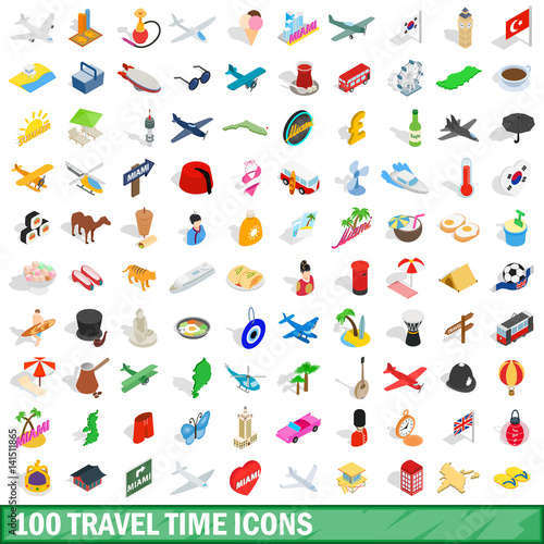100 travel time icons set, isometric 3d style © ylivdesign