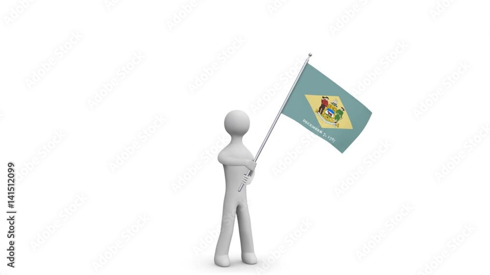 Delaware waving flag. 3d Man holding and waving Delaware flag. Loop. Alpha. Delaware waving flag. 3d Man holding and waving Delaware flag. Loop. Alpha.