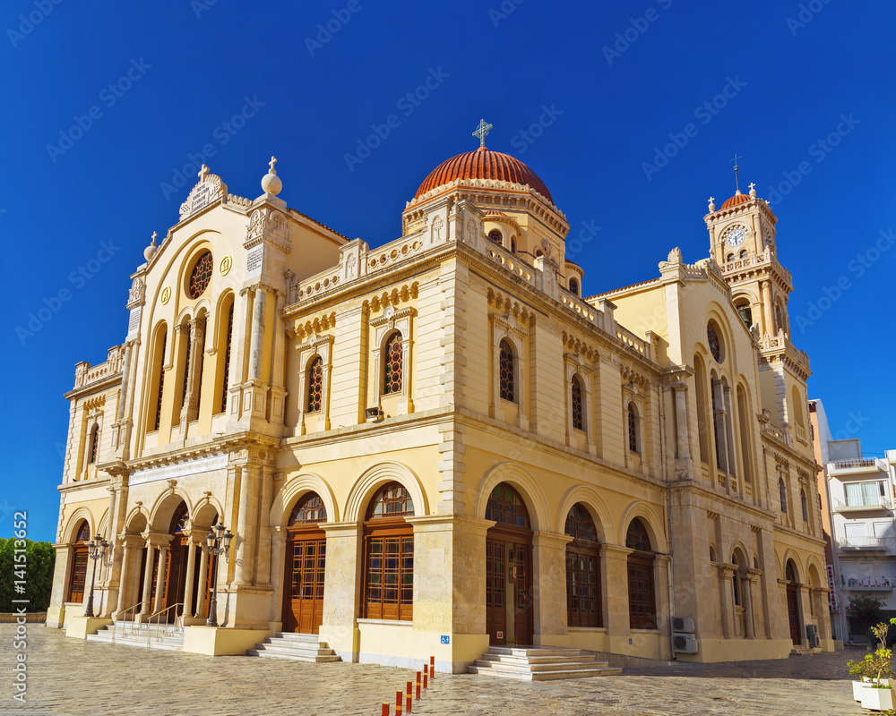 Beautiful Cathedral of Saint Minas located in the city of Heraklion on the island of Crete. One of the largest in Greece. Church of Saint Minas. Agios Minas in Greek.