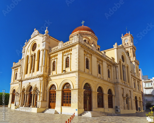 Beautiful Cathedral of Saint Minas located in the city of Heraklion on the island of Crete. One of the largest in Greece. Church of Saint Minas. Agios Minas in Greek.