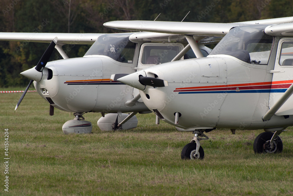 Airplanes on the grass airfield