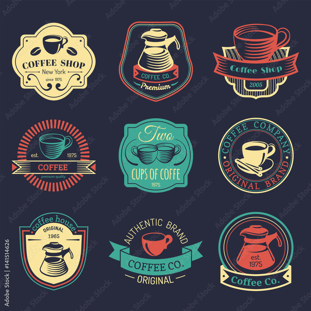 Vector set of vintage hipster coffee logos. Modern cafe shop ...