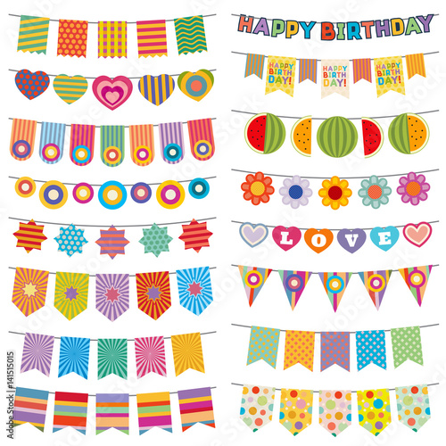 Bunting flags kid party vector decoration