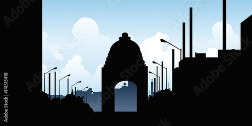 Skyline silhouette of the Monument to the Revolution in Mexico City, Federal District, Mexico.
