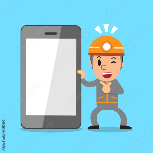 Cartoon technician and smartphone