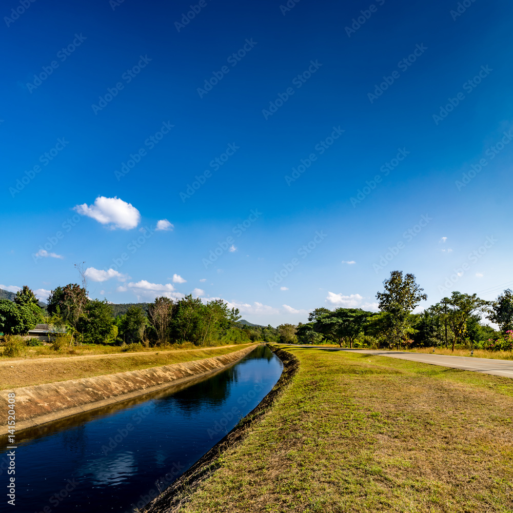 waterway canal with blue sky