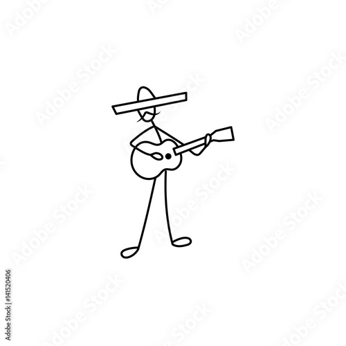 Stick figure man guitarist in sombrero