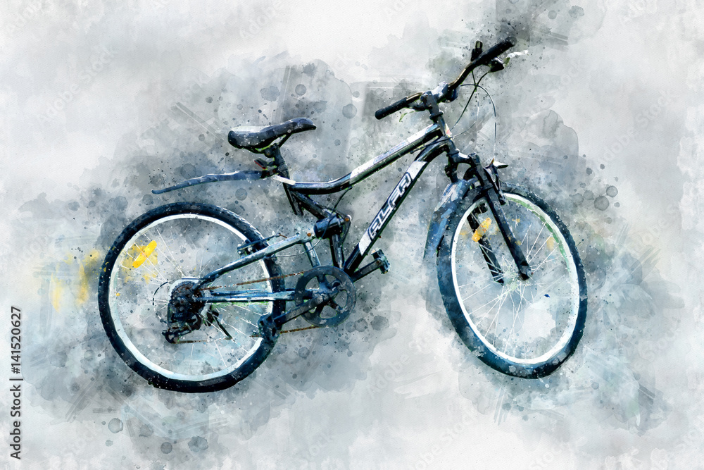 Obraz Cyfrowy obraz nowoczesny rower, styl akwarela.