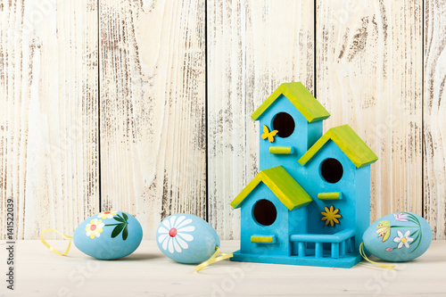 Easter eggs and birdhouse