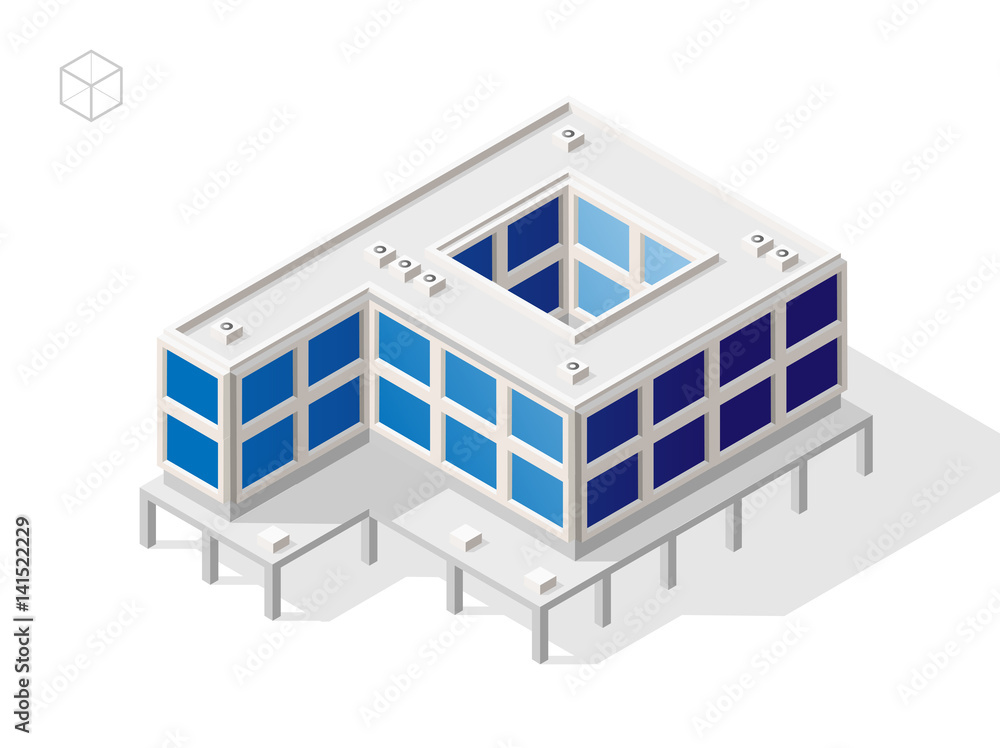 Isometric High Quality City Element with 45 Degrees Shadows on White Background . Offices